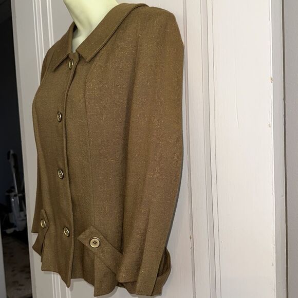 Vintage 60s Herman Marcus tan light nubby tweed jacket with gold buttons - Picture 5 of 9